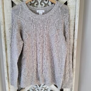 Skye's The Limit Women's Large Pullover Cable Knit Sweater Beige Gold Metallic